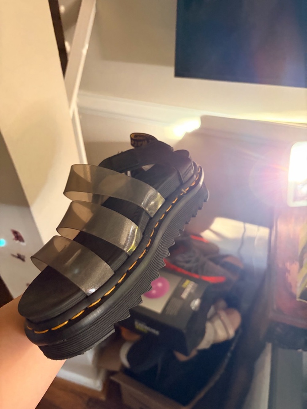 Dr. Martens Black Platform Slide Sandal with Translucent Straps